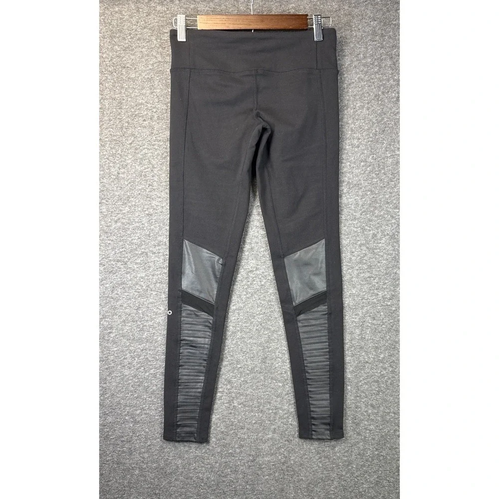 Alo Yoga‎ Moto Legging Womens S High Waist Pintuck Faux Leather Activewear 3158